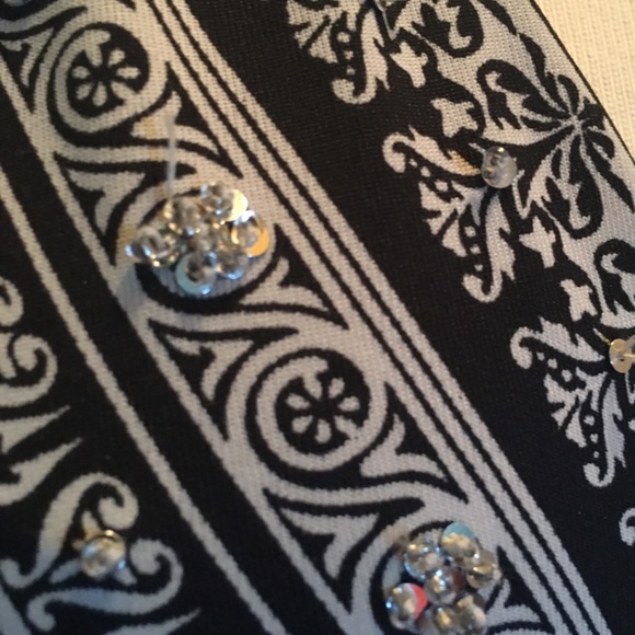 INC-Black and Off-White Embellished Print Dress - Picture 5 of 6